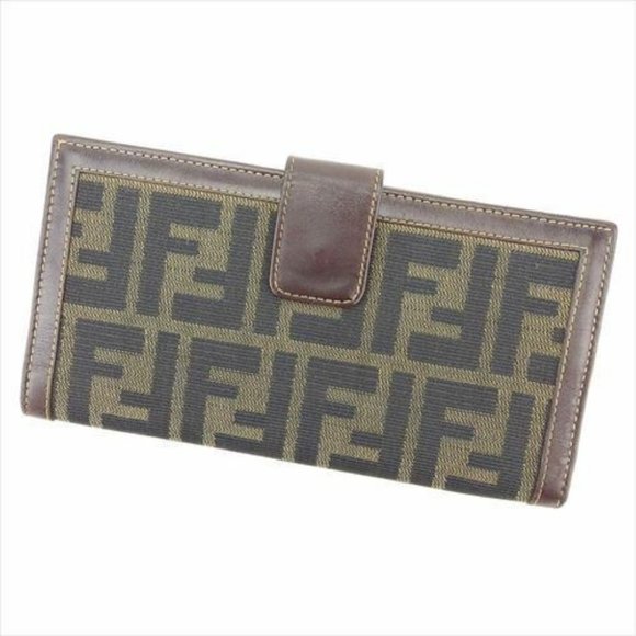 Fendi Wallet Purse Zucca Brown Beige Woman unisex Authentic Used